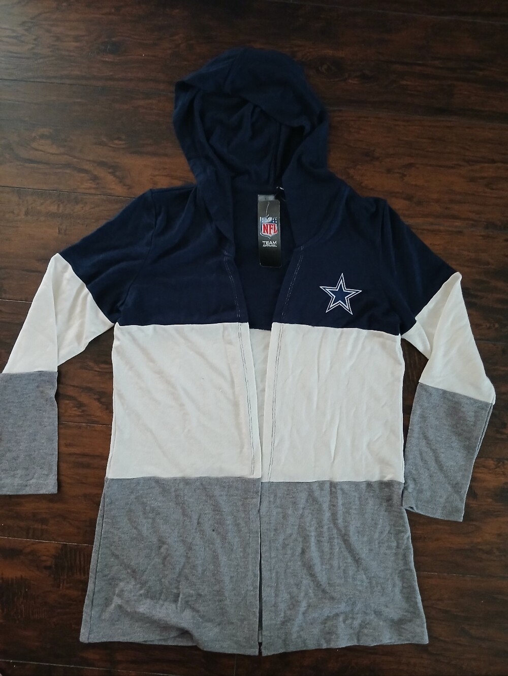 Women's Dallas Cowboys Colorblock Hooded Cardigan - Navy, White, Gray